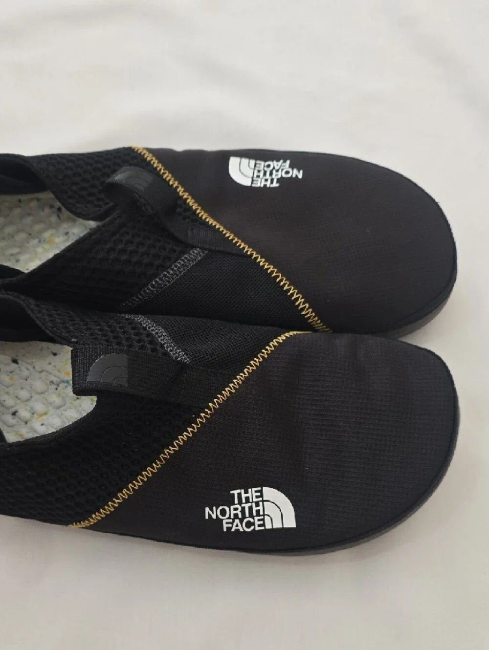 The North Face Black Camp Mule Slip-On Shoes with Yellow Stitching Unisex‎